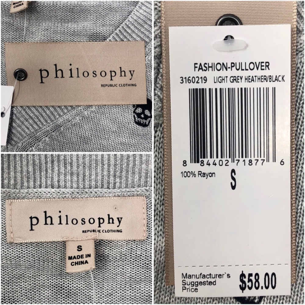 đPhilosophy Black and Gray Skull Sweater Small - Picture 11 of 14